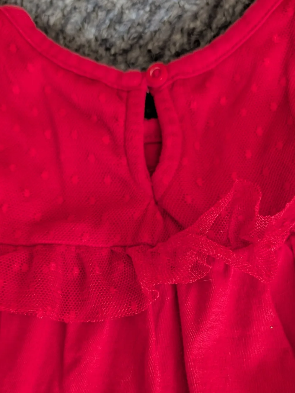 Baby Gap Bright Red Swiss Dot Mesh Ruffle Long Sleeve Dress Onesie 6-12M